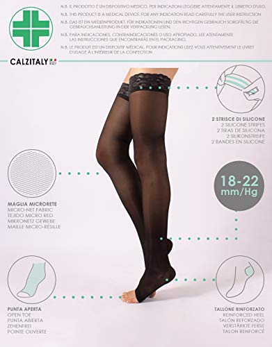 Calzitaly - Sujeción médica sin dedos con una fuerte compresión escalonada, 18-22 mm/Hg, color negro, color de la piel S, M, L, XL, 140 DEN negro L