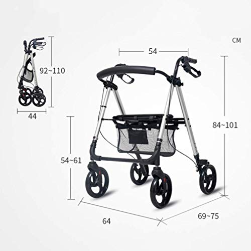 Caminante , Carro Plegable para Ancianos de 4 Ruedas con Asiento , Andador bariátrico , Frenos con Cerradura , Altura Ajustable - Transporte Silla de Descanso Carrito de Compras Caminante