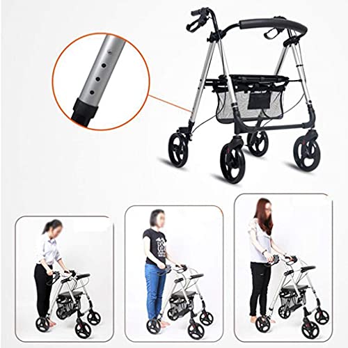 Caminante , Carro Plegable para Ancianos de 4 Ruedas con Asiento , Andador bariátrico , Frenos con Cerradura , Altura Ajustable - Transporte Silla de Descanso Carrito de Compras Caminante