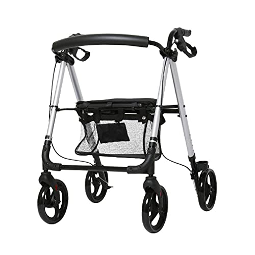 Caminante , Carro Plegable para Ancianos de 4 Ruedas con Asiento , Andador bariátrico , Frenos con Cerradura , Altura Ajustable - Transporte Silla de Descanso Carrito de Compras Caminante