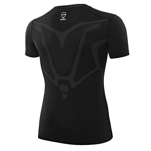 Camiseta de compresión para hombre Amzsport, manga corta, color Negro , tamaño M