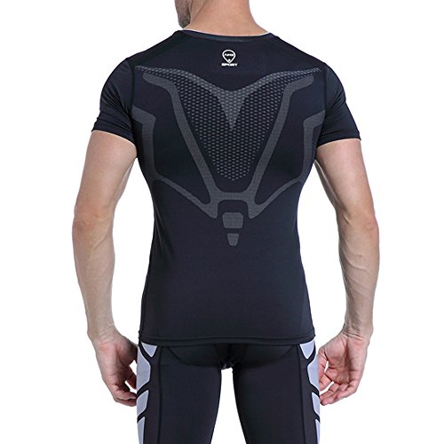 Camiseta de compresión para hombre Amzsport, manga corta, color Negro , tamaño M