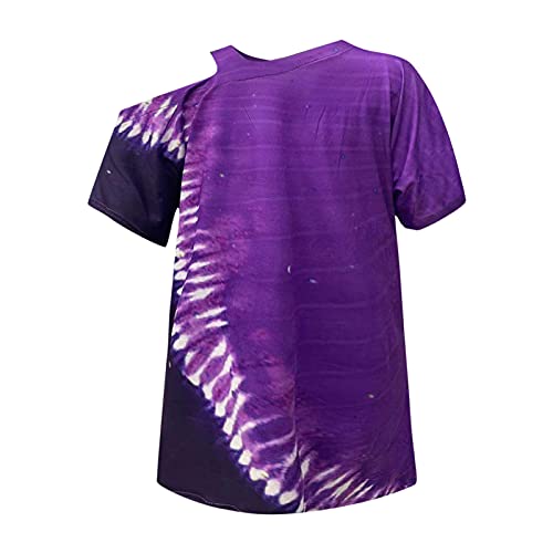 Camiseta de mujer elegante y sexy, hombros descubiertos, de manga corta, parte superior de moda con impresión de tie, retro, grande, holgada, informal, morado, XL