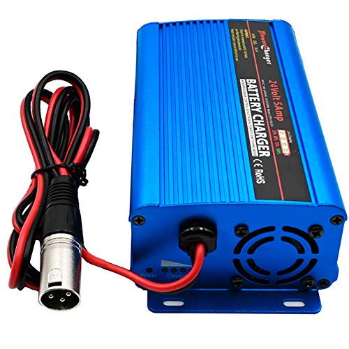 Cargador de batería de 24V Cargador automático de 5A Cargador de batería con Conector XLR de 3 Pines para Scooter Silla de Ruedas Coche Motocicleta Bicicleta eléctrica cortacésped Barco Marino