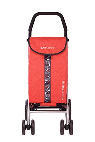 Carlett Carro de la Compra 4 Ruedas | Lett450 | Carrito Plegable con Bolsa Extraíble de Gran Capacidad 25kg/40L, Polietileno, Rojo