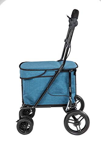 Carlett Carro de la Compra Andador | Lett700 | Carrito 4 Ruedas con Asiento, Carga Máx 100KG, Bolsa Extraíble Capacidad 35L/15KG y Freno de Seguridad, Sintético, Turquesa, 15KG/35L