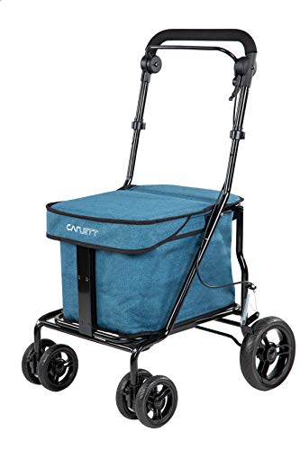 Carlett Carro de la Compra Andador | Lett700 | Carrito 4 Ruedas con Asiento, Carga Máx 100KG, Bolsa Extraíble Capacidad 35L/15KG y Freno de Seguridad, Sintético, Turquesa, 15KG/35L