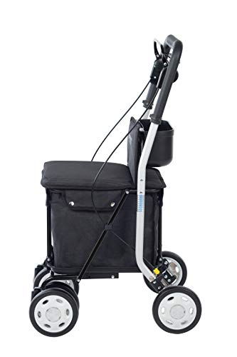 Carlett Carro de la Compra Andador | Lett800S | Carrito 4 Ruedas con Asiento, Carga Máx 100KG, Bolsa Extraíble Capacidad 29L/15KG y Freno de Seguridad, Polietileno, Negro