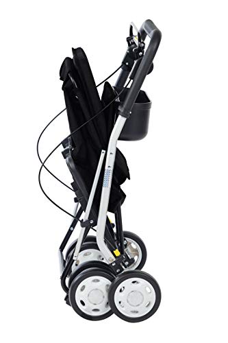 Carlett Carro de la Compra Andador | Lett800S | Carrito 4 Ruedas con Asiento, Carga Máx 100KG, Bolsa Extraíble Capacidad 29L/15KG y Freno de Seguridad, Polietileno, Negro