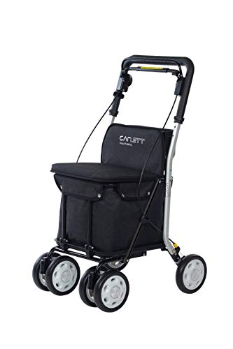 Carlett Carro de la Compra Andador | Lett800S | Carrito 4 Ruedas con Asiento, Carga Máx 100KG, Bolsa Extraíble Capacidad 29L/15KG y Freno de Seguridad, Polietileno, Negro