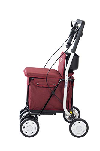 Carlett Carro de la Compra Andador | Lett800S | Carrito 4 Ruedas con Asiento, Carga Máx 100KG, Bolsa Extraíble Capacidad 29L/15KG y Freno de Seguridad, Poliéster, Rojo