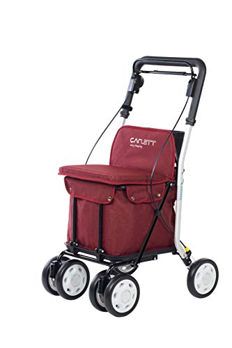 Carlett Carro de la Compra Andador | Lett800S | Carrito 4 Ruedas con Asiento, Carga Máx 100KG, Bolsa Extraíble Capacidad 29L/15KG y Freno de Seguridad, Poliéster, Rojo