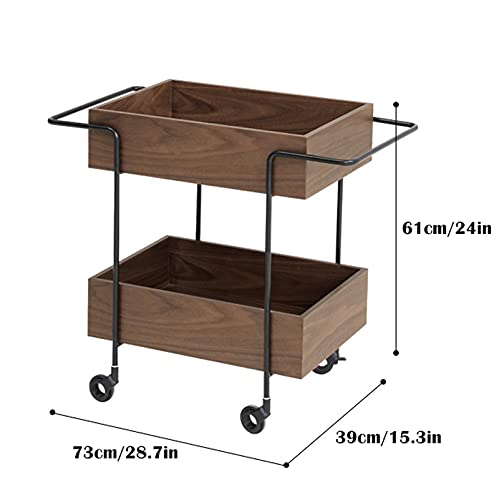 Carretillas Carrito industrial de la cocina, carrito de barra de ruedas con ruedas con ruedas de bloqueo de madera de madera y estructura de metal de madera de 2 niveles, para hotel en casa