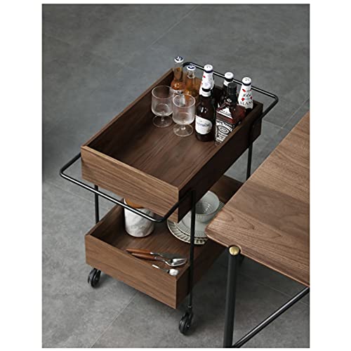 Carretillas Carrito industrial de la cocina, carrito de barra de ruedas con ruedas con ruedas de bloqueo de madera de madera y estructura de metal de madera de 2 niveles, para hotel en casa