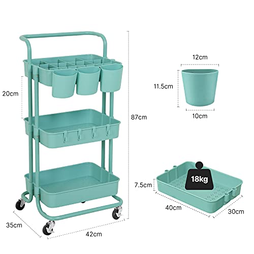 Carrito de Cocina, E-Plus Living Carrito Auxiliar con 3 Niveles, Carro de Almacenamiento de 3 Niveles con Ruedas Bloqueadas, Carrito para Cocina, baño, Dormitorio de Almacenamiento, Pintura (Azul)