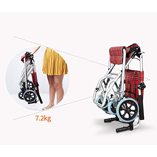 Carritos de la compra Silla de Ruedas Ancianos Silla de Ruedas Carro Scooter para minusválidos Carrito pequeño Silla de Ruedas Plegable Puede soportar 75 kg (Color : Red, Size : 40 * 90 * 94cm)