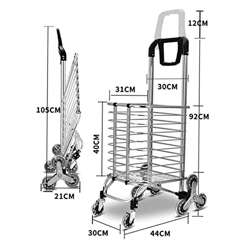 Carro de la Compra Plegable, Carrito de la Tienda 2 en 1 y Pliegue Manual con Ruedas para Subir escaleras, Bolsa Desmontable Bolsa de supermercado con Ruedas (Color : A)