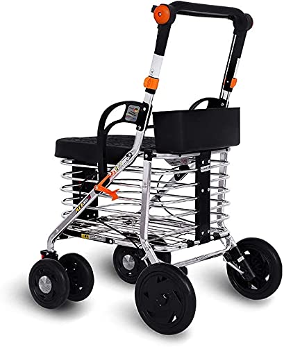 Carro plegable autopropulsado, trolley de las personas mayores carro de la compra plegable plegable caminante de cuatro ruedas caminante viejo, fácil de plegar, 43L de gran capacidad de mano