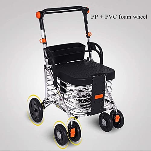 Carro plegable autopropulsado, trolley de las personas mayores carro de la compra plegable plegable caminante de cuatro ruedas caminante viejo, fácil de plegar, 43L de gran capacidad de mano