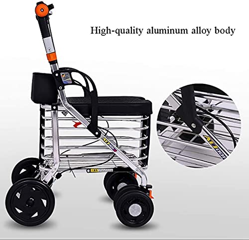 Carro plegable autopropulsado, trolley de las personas mayores carro de la compra plegable plegable caminante de cuatro ruedas caminante viejo, fácil de plegar, 43L de gran capacidad de mano