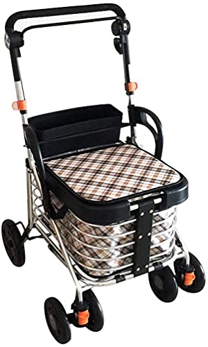 Carro plegable autopropulsado, trolley de las personas mayores carro de la compra plegable plegable caminante de cuatro ruedas caminante viejo, fácil de plegar, 43L de gran capacidad de mano