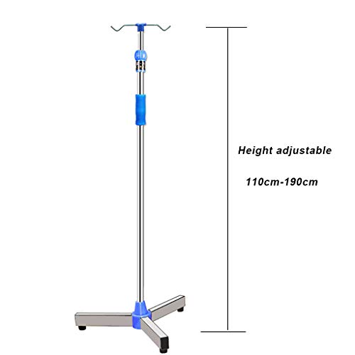 Carts Soporte para Suero Intravenoso Portátil de Acero Inoxidable, Altura Ajustable 110cm-190cm, 2 Ganchos / 4 Ganchos, para Hospitales, Clínicas, Atención Domiciliaria