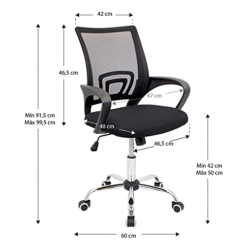 CashOffice - Silla de Escritorio Ergonómica, Silla de Oficina Giratoria con Respaldo Transpirable (Negro)