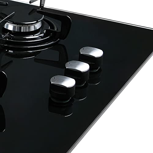 Cata Placa Cristal Gas, Modelo CIB 6021 BK, 3 Fuegos, Ancho 59 cm, Encimera de Gas Butano, Acabado en Cristal Negro