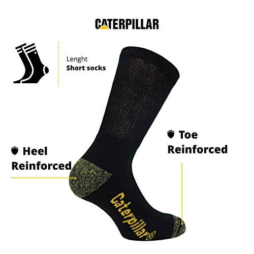 Caterpillar Diabetic Work Socks 6 Pares Calcetines Trabajo, Mejor Circulación Sanguínea, Talón Puntera Reforzados, Absorción Humedad, No Aprieta, Algodón, Remallado a Mano (Negro, 43-46)