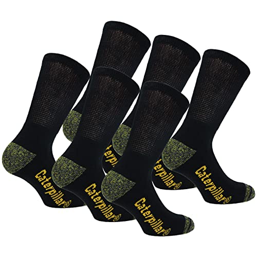 Caterpillar Diabetic Work Socks 6 Pares Calcetines Trabajo, Mejor Circulación Sanguínea, Talón Puntera Reforzados, Absorción Humedad, No Aprieta, Algodón, Remallado a Mano (Negro, 43-46)