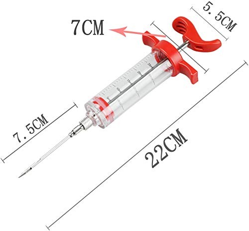 CathEU Jeringa de Cocina/jeringa de Carne, Juego de jeringas de condimento, jeringa de Carne marinada condimento, Herramienta de Cocina de Acero Inoxidable (Red)