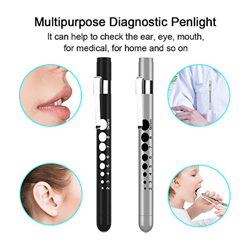 CAVN Diagnóstico Linterna medica Penlight (2 Piezas), médico reutilizable de LED linterna con calibrador de pupilar para medicos enfermeras con Clip de bolsillo