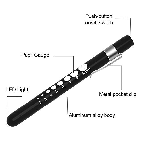 CAVN Diagnóstico Linterna medica Penlight (2 Piezas), médico reutilizable de LED linterna con calibrador de pupilar para medicos enfermeras con Clip de bolsillo