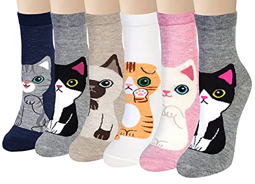 Chalier 6 Pares Calcetines de Animales de Mujer Calcetines Divertidos para Mujer Calcetines para Gatos y Perros