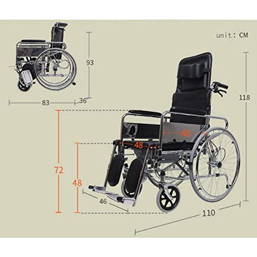 Chapado Silla de ruedas plegable Asiento de respaldo alto totalmente reclinable Silla de ruedas con neumático sólido Cinturón de seguridad Frenos de mano Cómodo reposabrazos Asiento fácil de transport