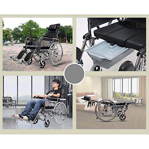 Chapado Silla de ruedas plegable Asiento de respaldo alto totalmente reclinable Silla de ruedas con neumático sólido Cinturón de seguridad Frenos de mano Cómodo reposabrazos Asiento fácil de transport