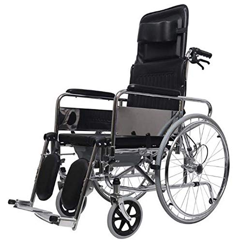 Chapado Silla de ruedas plegable Asiento de respaldo alto totalmente reclinable Silla de ruedas con neumático sólido Cinturón de seguridad Frenos de mano Cómodo reposabrazos Asiento fácil de transport