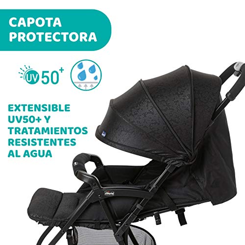 Chicco OHlalà 3 Silla de Paseo Ultraligera desde 0 Meses hasta 15 kg, Cochecito Reclinable y Plegable con Cesta Grande, Cierre Compacto, Protector de Lluvia y Capota Plegable - Color Negro (Jet Black)