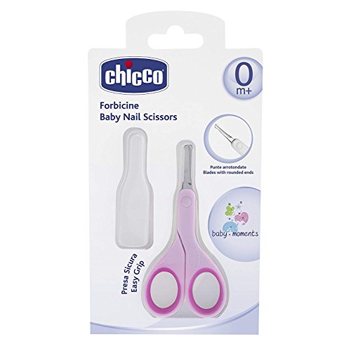 Chicco Tijeras Uñas Bebé Recién Nacido y Niños Pequeños, Cortauñas de Acero Inoxidable con Hojas Curvas y Punta Redondeada, Funda Protectora, Goma Antideslizante Accesorio Esencial Neceser, Rosa