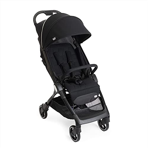 Chicco We - Cochecito plegable ultraligero de 0 meses a 22 kg, silla de viaje reclinable con posición de descanso, correas acolchadas, cierre compacto, funda y protección para la lluvia, color negro