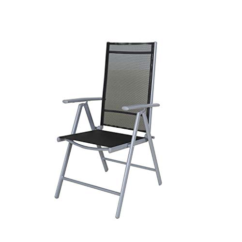 Chicreat - Silla plegable de aluminio con respaldo alto reclinable con 7 posiciones, Plateado/Negro Transparente (set de 2)