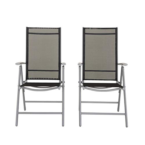 Chicreat - Silla plegable de aluminio con respaldo alto reclinable con 7 posiciones, Plateado/Negro Transparente (set de 2)