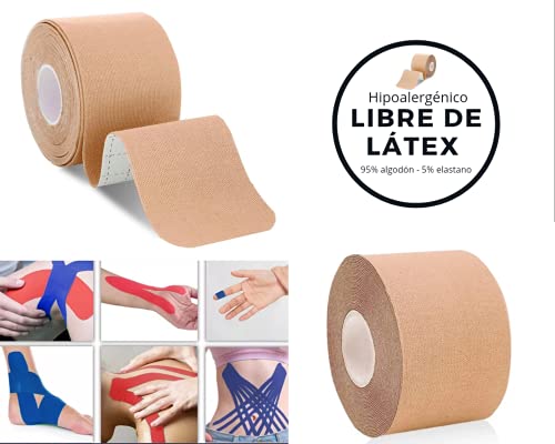 Cinta Kinesiologica - Kinesio Tape - Venda Neuromuscular Adhesiva - Alivio Dolor Muscular - Impermeable - Elástica - Vendaje Kinesiológico - Rollo 5x5 cm (Piel)