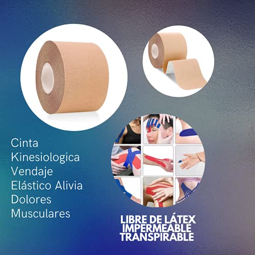 Cinta Kinesiologica - Kinesio Tape - Venda Neuromuscular Adhesiva - Alivio Dolor Muscular - Impermeable - Elástica - Vendaje Kinesiológico - Rollo 5x5 cm (Piel)