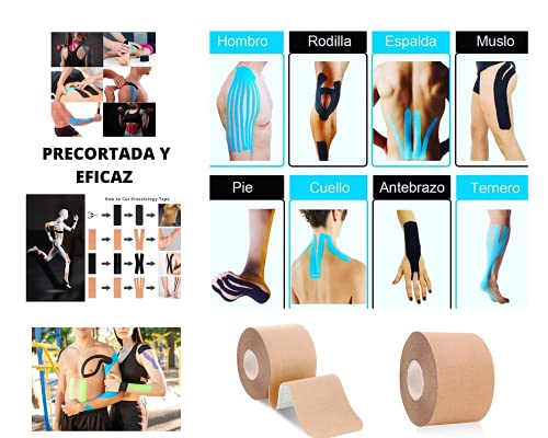 Cinta Kinesiologica - Kinesio Tape - Venda Neuromuscular Adhesiva - Alivio Dolor Muscular - Impermeable - Elástica - Vendaje Kinesiológico - Rollo 5x5 cm (Piel)