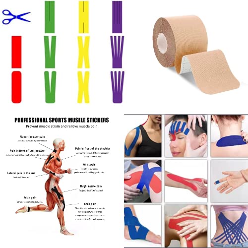 Cinta Kinesiologica - Kinesio Tape - Venda Neuromuscular Adhesiva - Alivio Dolor Muscular - Impermeable - Elástica - Vendaje Kinesiológico - Rollo 5x5 cm (Piel)