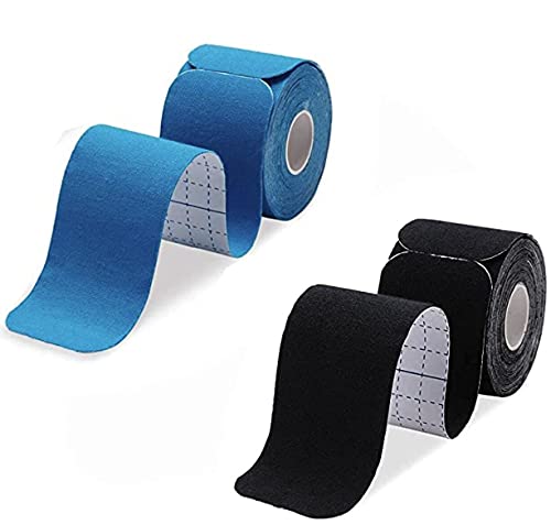 Cinta Kinesiologica (Pack de 2) 5m/5cm, cinta de kinesiologia profesional, Alivio dolor muscular crossfit, Elásticas, impermeables, Kinesiotape