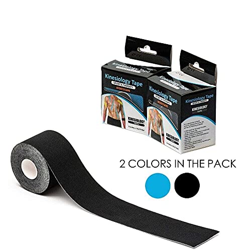 Cinta Kinesiologica (Pack de 2) 5m/5cm, cinta de kinesiologia profesional, Alivio dolor muscular crossfit, Elásticas, impermeables, Kinesiotape