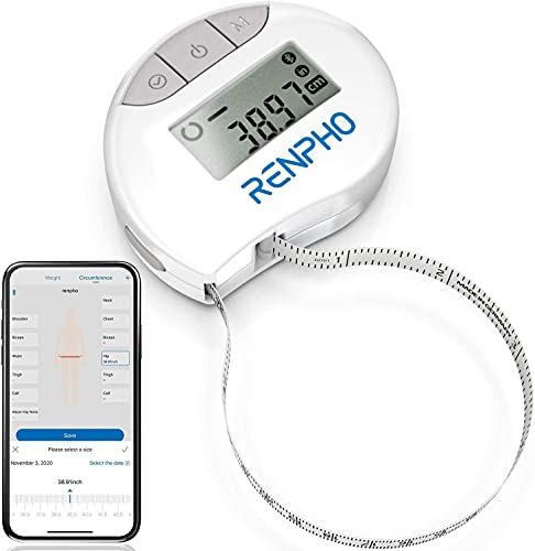 Cinta Métrica Inteligente con Aplicación: Cintas Métricas Bluetooth RENPHO para Medir el Cuerpo, Fitness, Retractable, Mide la Circunferencia de la Parte del Cuerpo, Pulgadas y CM