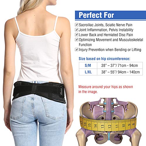 Cinturón de soporte de la articulación del sacroilíaco, Fajas de cintura y abdomen para el alivio del dolor pélvico y del hueso sacro - Alivia el dolor de cadera, la ciática, lumbar malestar (L/XL)